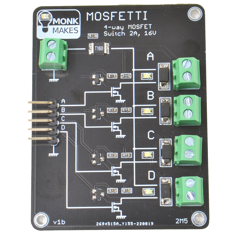 Mosfetti - 4-Channel MOSFET Driver by Monk Makes - The Pi Hut