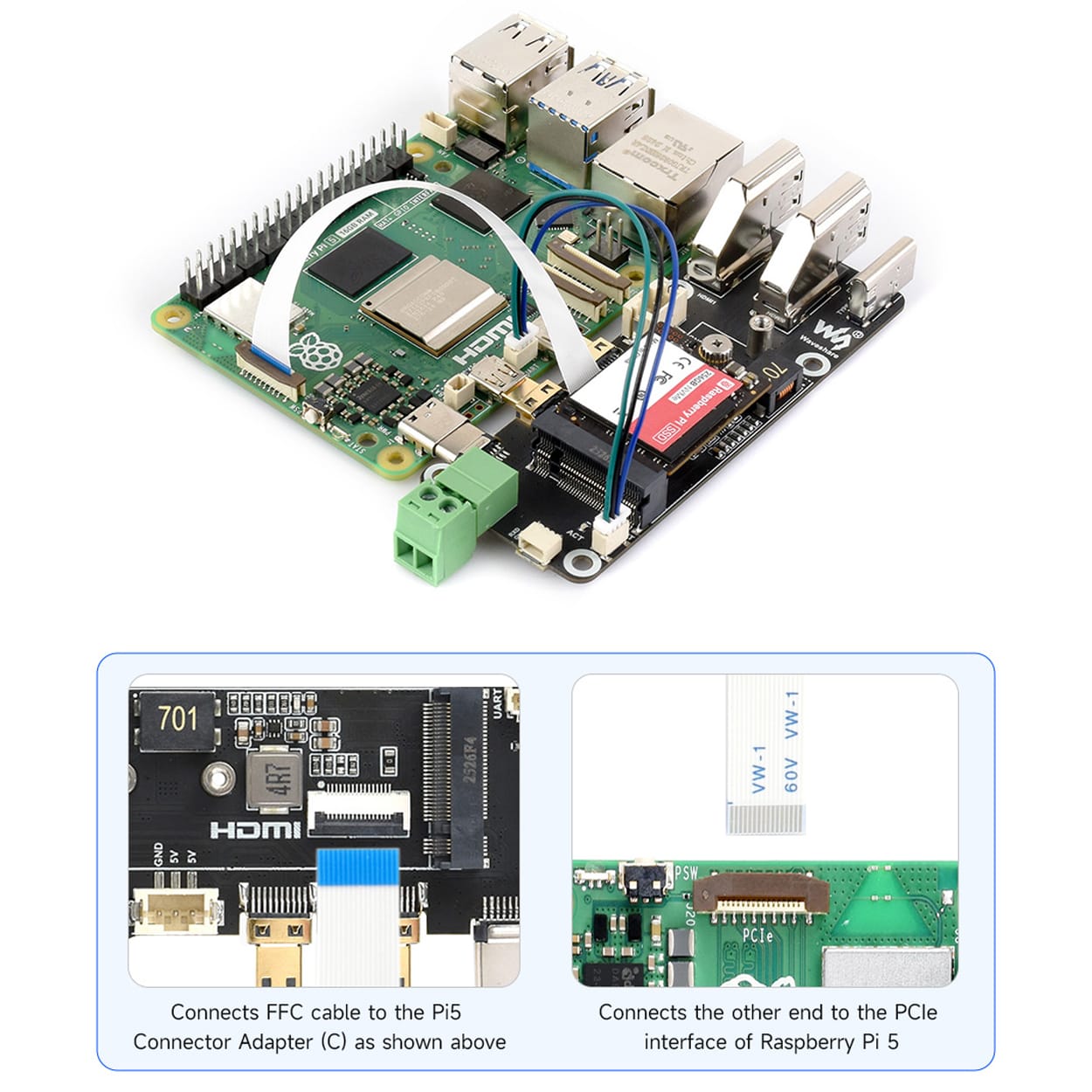 Multifunctional Adapter (C) with M.2 Socket for Raspberry Pi 5 by Waveshare - The Pi Hut