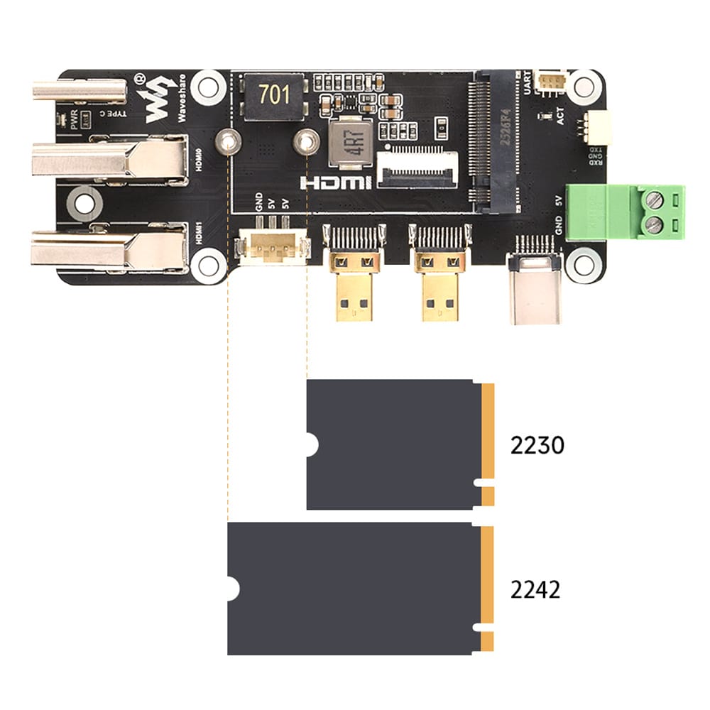 Multifunctional Adapter (C) with M.2 Socket for Raspberry Pi 5 by Waveshare - The Pi Hut