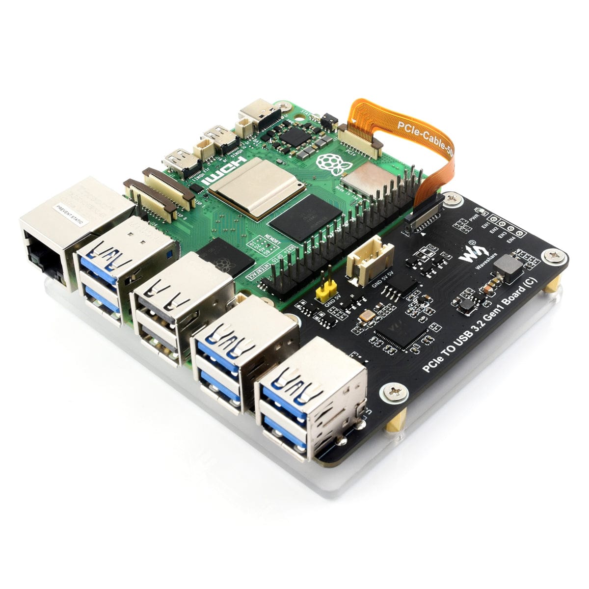 PCIe to 4-Channel USB 3.2 Gen1 Board (C) for Raspberry Pi 5 by Waveshare - The Pi Hut
