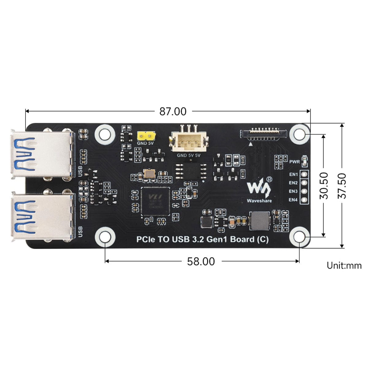 PCIe to 4-Channel USB 3.2 Gen1 Board (C) for Raspberry Pi 5 by Waveshare - The Pi Hut