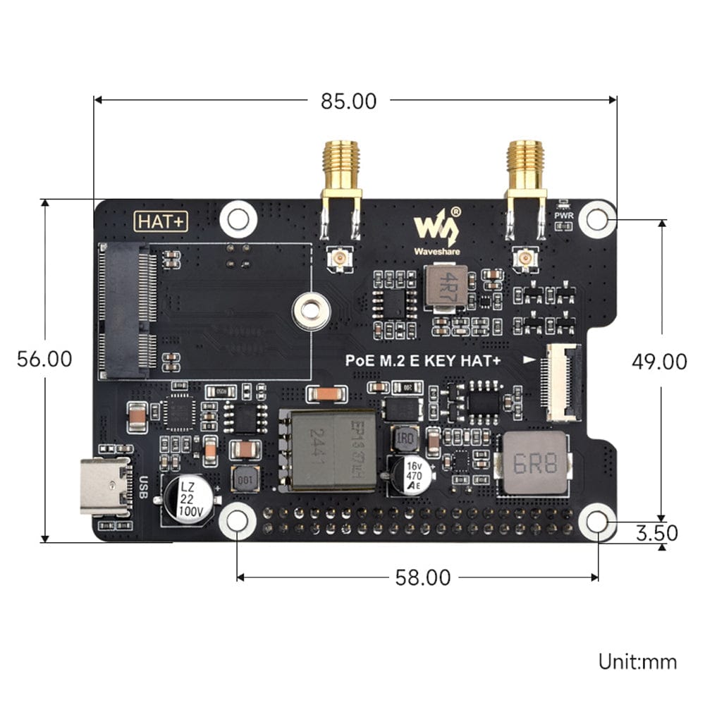 PCIe to M.2 E-Key PoE HAT for Raspberry Pi 5 by Waveshare - The Pi Hut