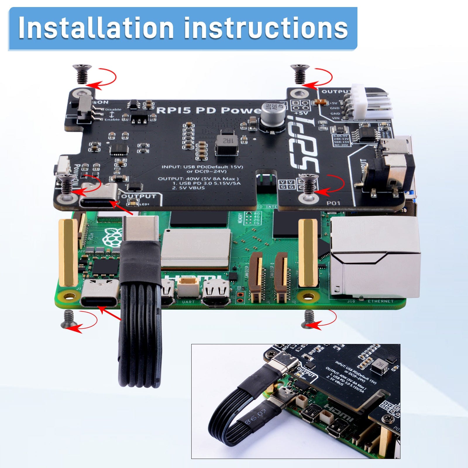 PD Power Extension Board for Raspberry Pi 5 by 52Pi - The Pi Hut