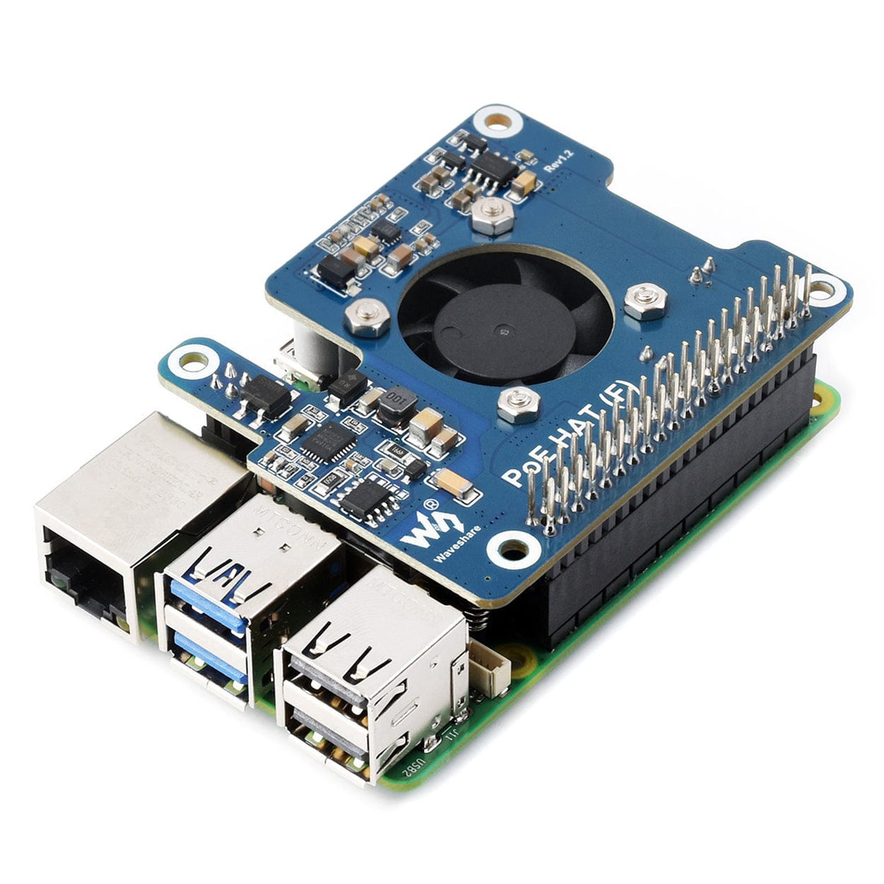 PoE HAT (F) for Raspberry Pi 5 (5V/12V Outputs) by Waveshare - The Pi Hut