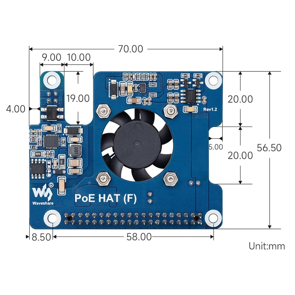 PoE HAT (F) for Raspberry Pi 5 (5V/12V Outputs) by Waveshare - The Pi Hut