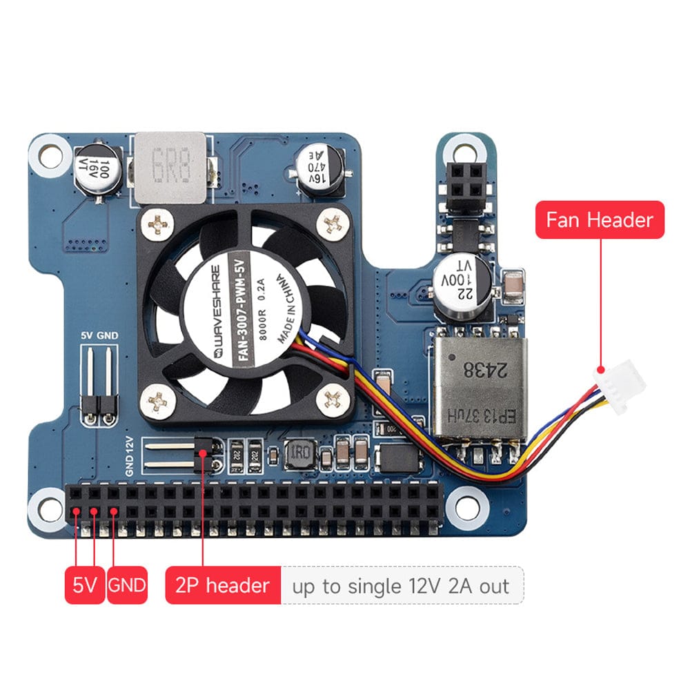PoE HAT (F) for Raspberry Pi 5 (5V/12V Outputs) by Waveshare - The Pi Hut