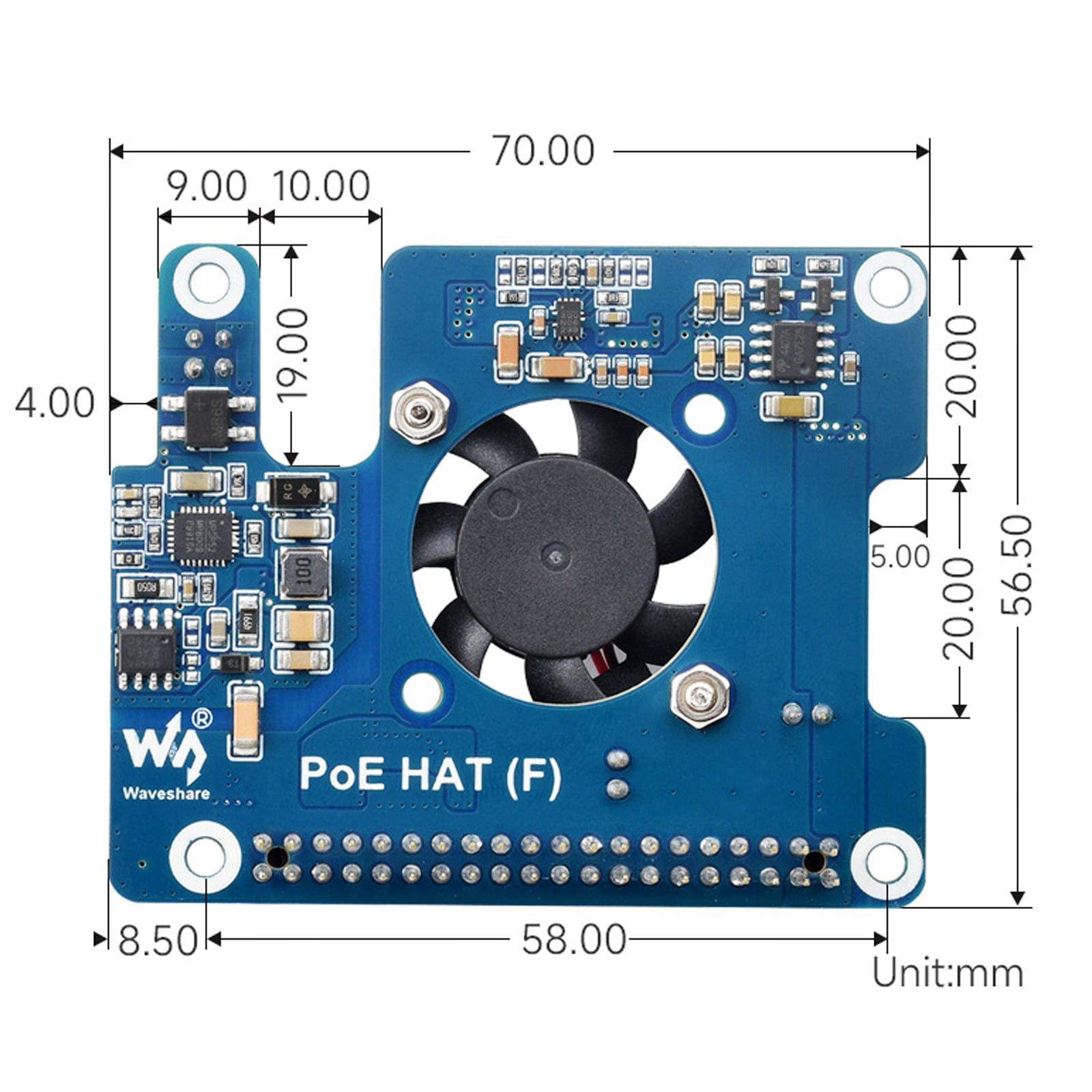 PoE HAT (F) for Raspberry Pi 5 (5V/12V outputs) by Waveshare - The Pi Hut