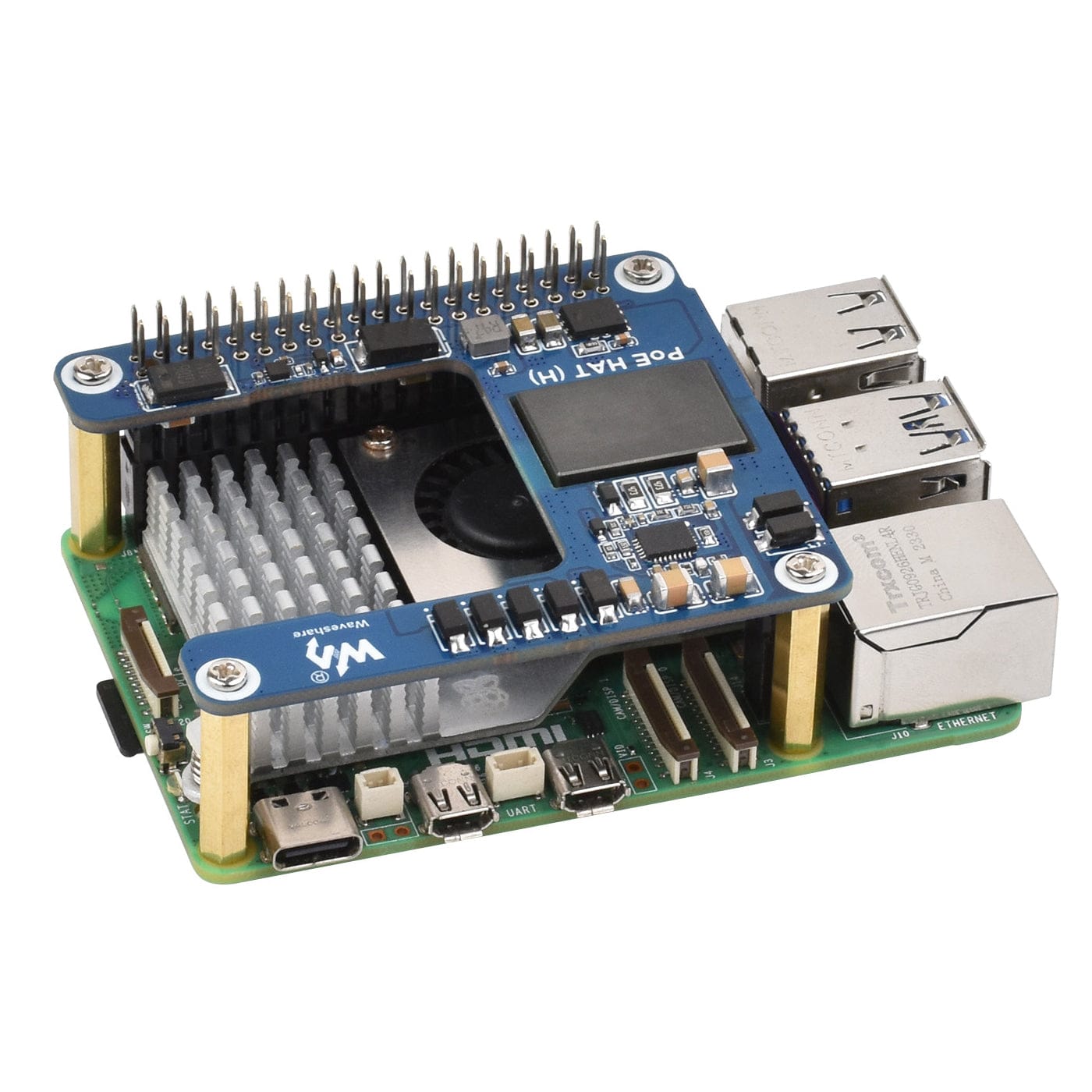 PoE HAT (H) for Raspberry Pi 5 and CM5 by Waveshare - The Pi Hut