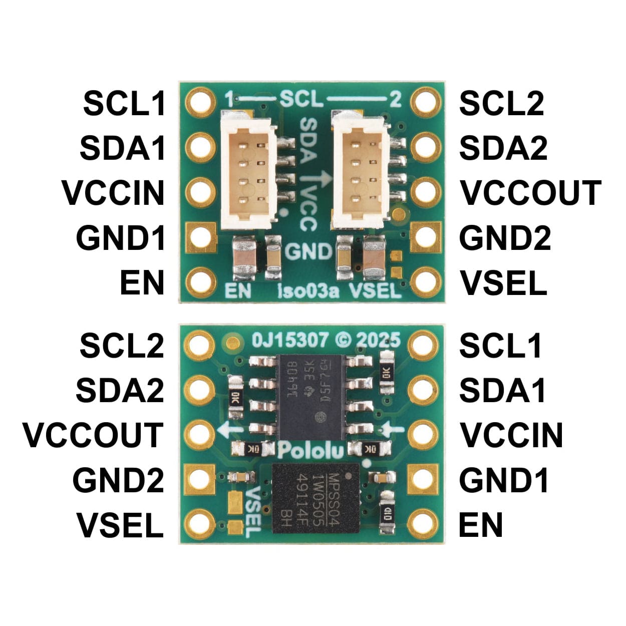 Pololu I²C Isolator with Isolated Power and Connectors