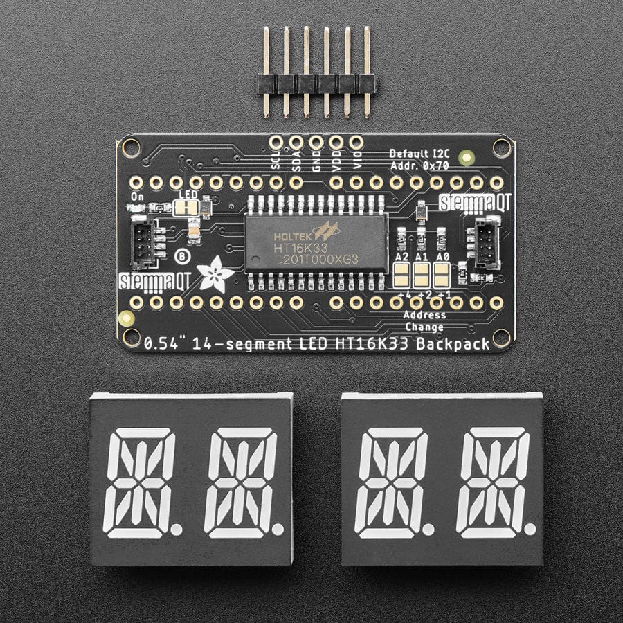 Quad Alphanumeric Display - Yellow 0.54" Digits w/ I2C Backpack - STEMMA QT / Qwiic by Adafruit - The Pi Hut