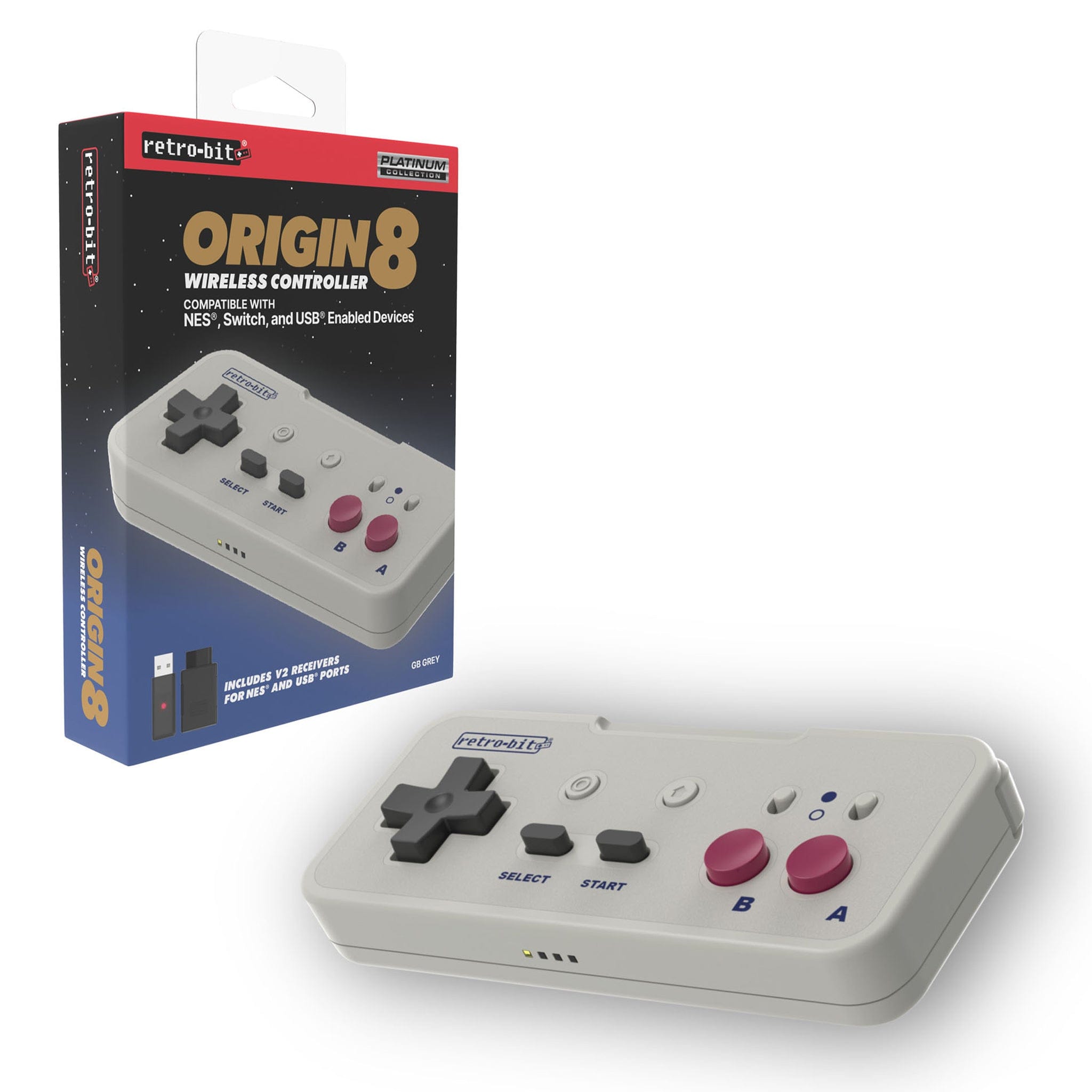Retro-Bit Origin8 2.4Ghz Wireless Controller - GB Grey by Retro-Bit - The Pi Hut