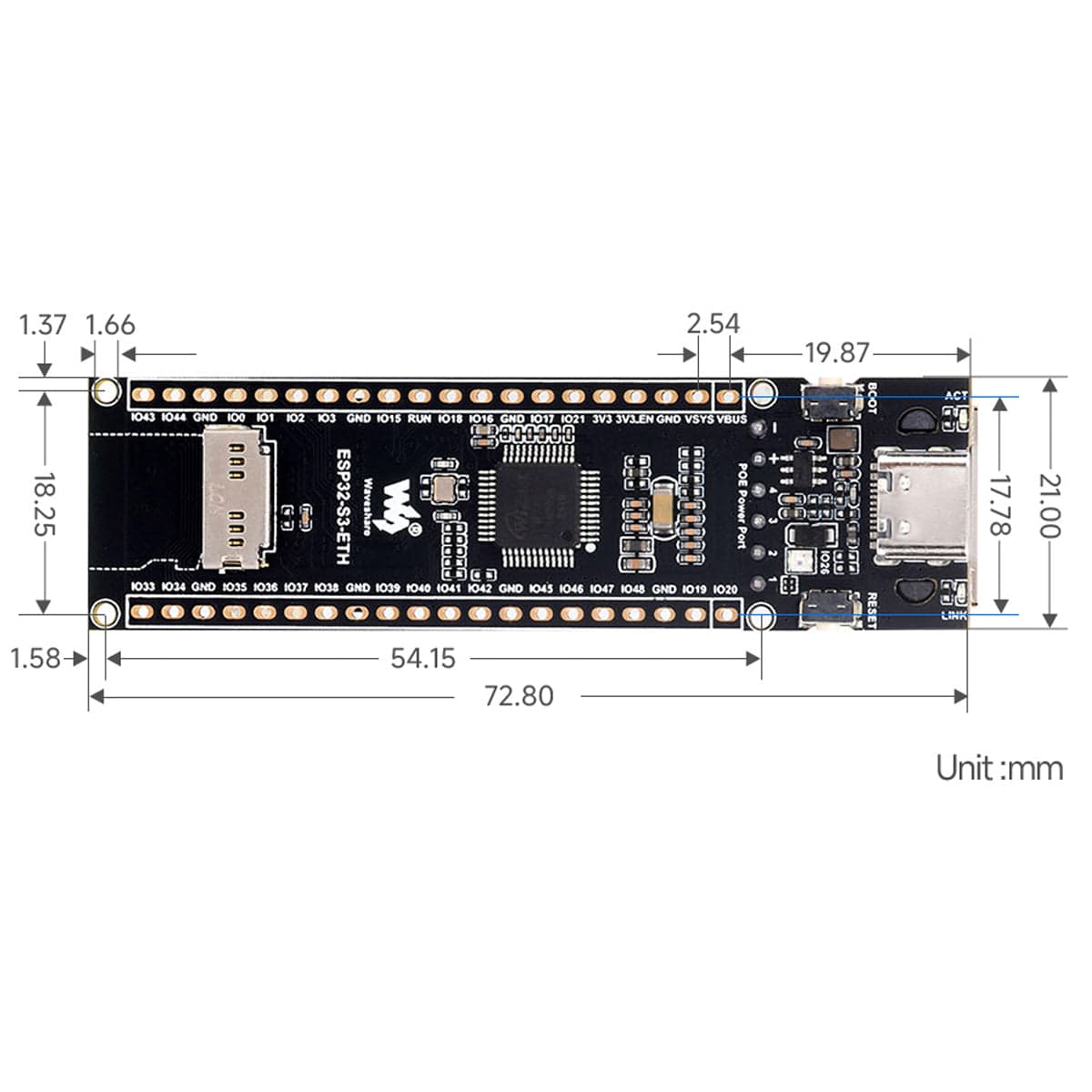 RJ45 Ethernet Development Board (ESP32-S3) by Waveshare - The Pi Hut