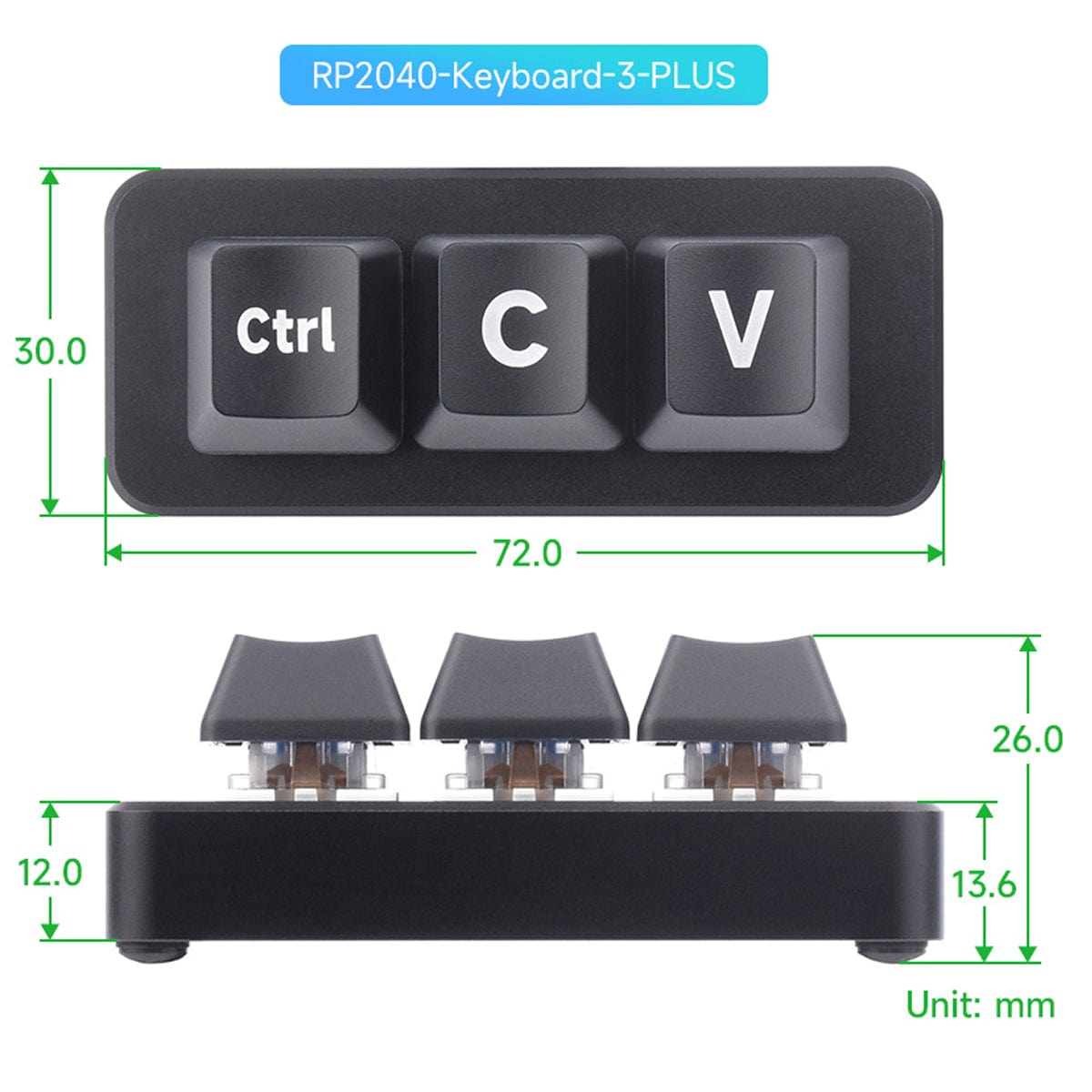 RP2040 Ctrl C/V Shortcut Keyboard Plus by Waveshare - The Pi Hut