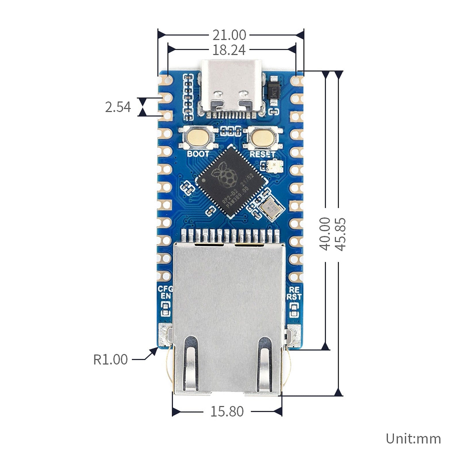 Ethernet Mini Development Board (RP2040) by Waveshare - The Pi Hut