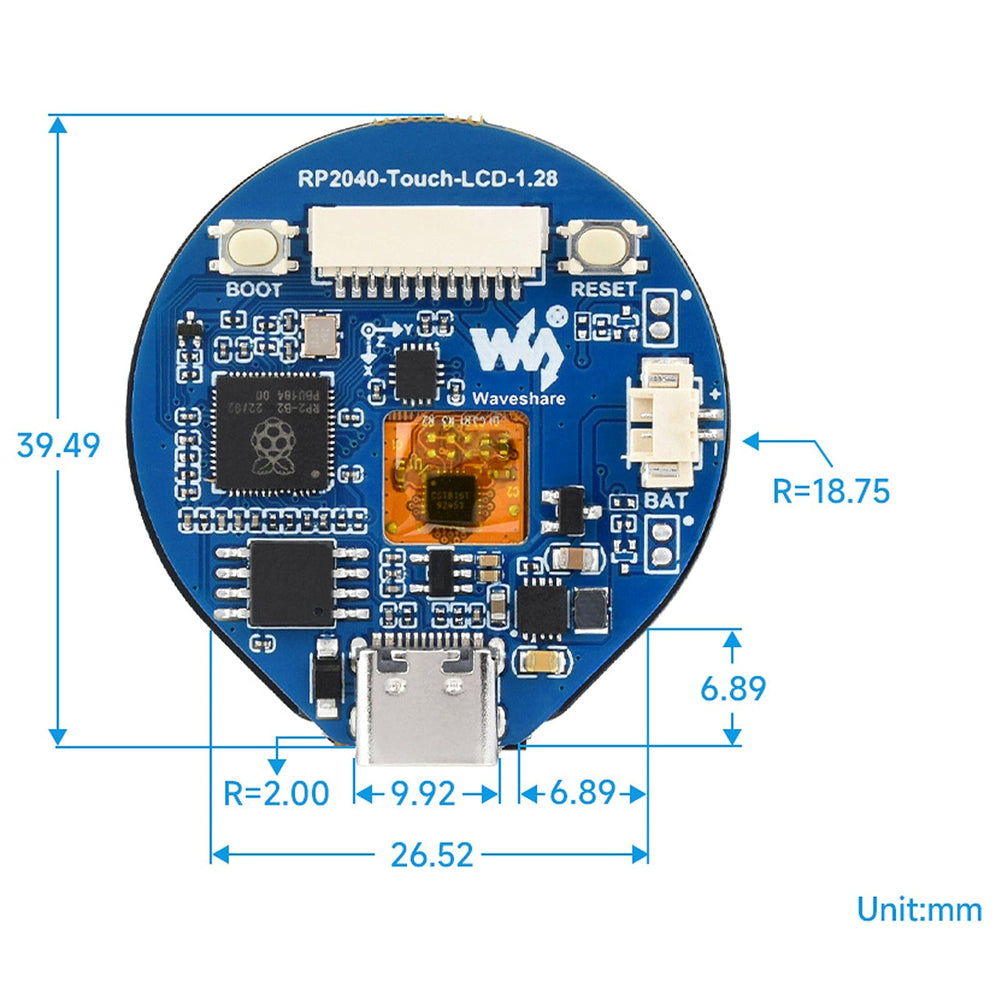 RP2040 1.28" Round Touch LCD with Accelerometer & Gyroscope by Waveshare - The Pi Hut