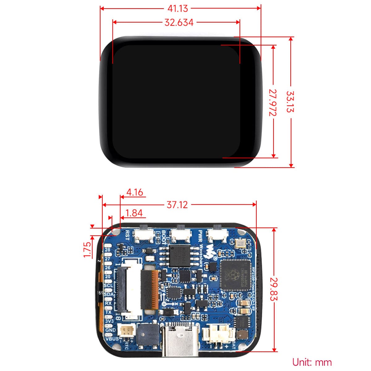 RP2350 Development Board with 1.69" Capacitive Touch Display (240x280) by Waveshare - The Pi Hut