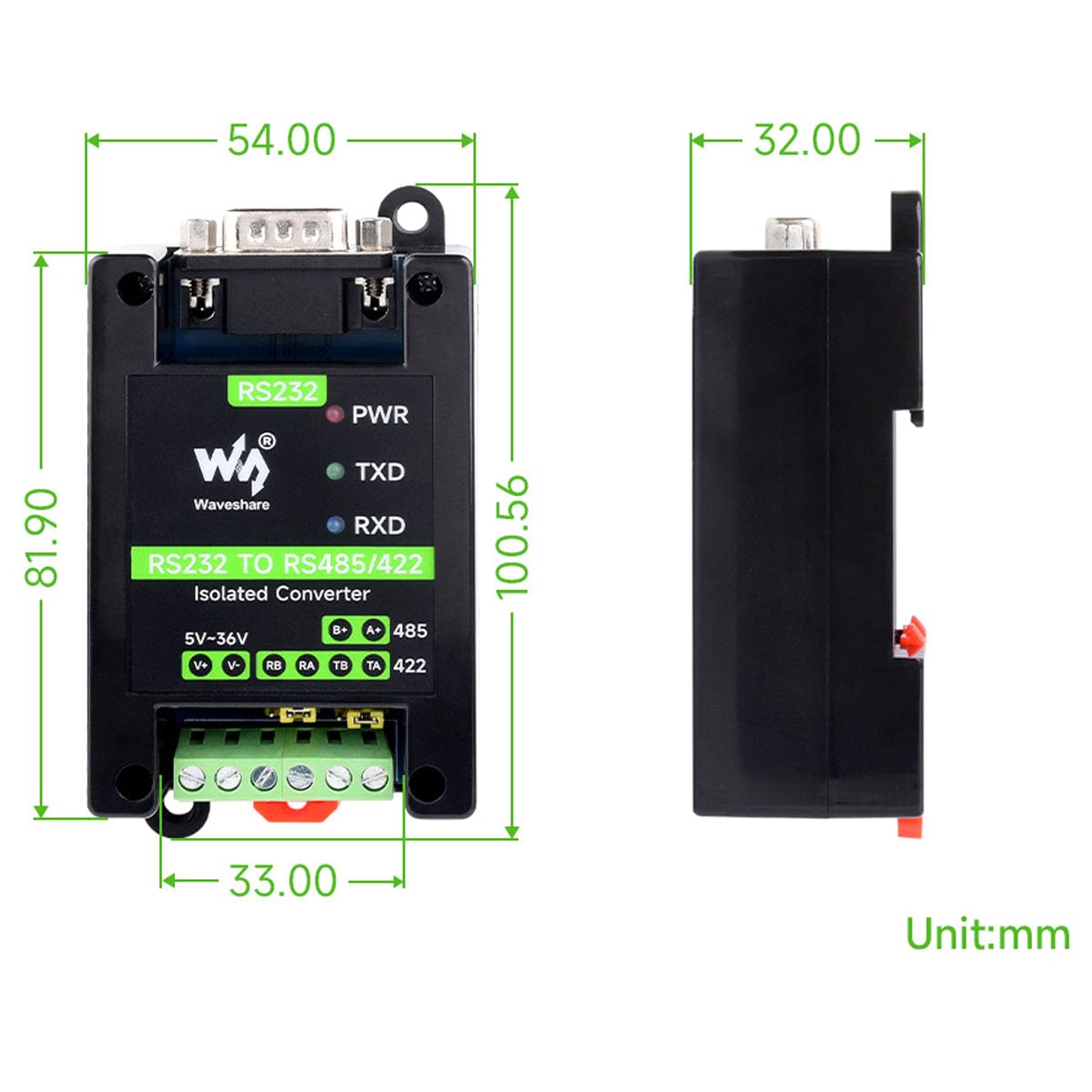 RS232 Male Port to RS485/422 Active Digital Isolated Converter by Waveshare - The Pi Hut