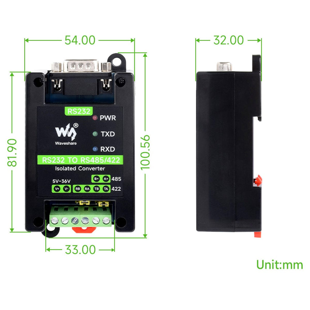 RS232 Female Port to RS485/422 Active Digital Isolated Converter by Waveshare - The Pi Hut