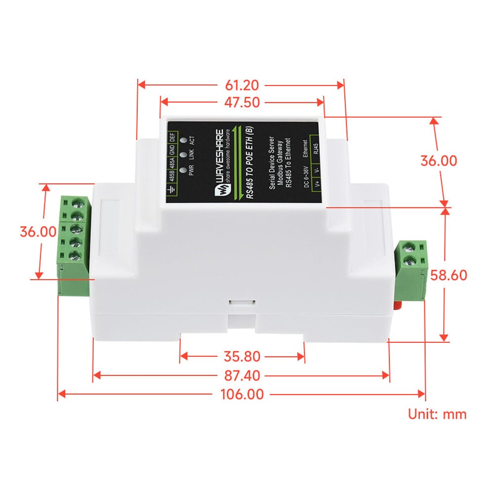 RS485 to RJ45 Industrial Serial Server - Common Ethernet Port (C) by Waveshare - The Pi Hut