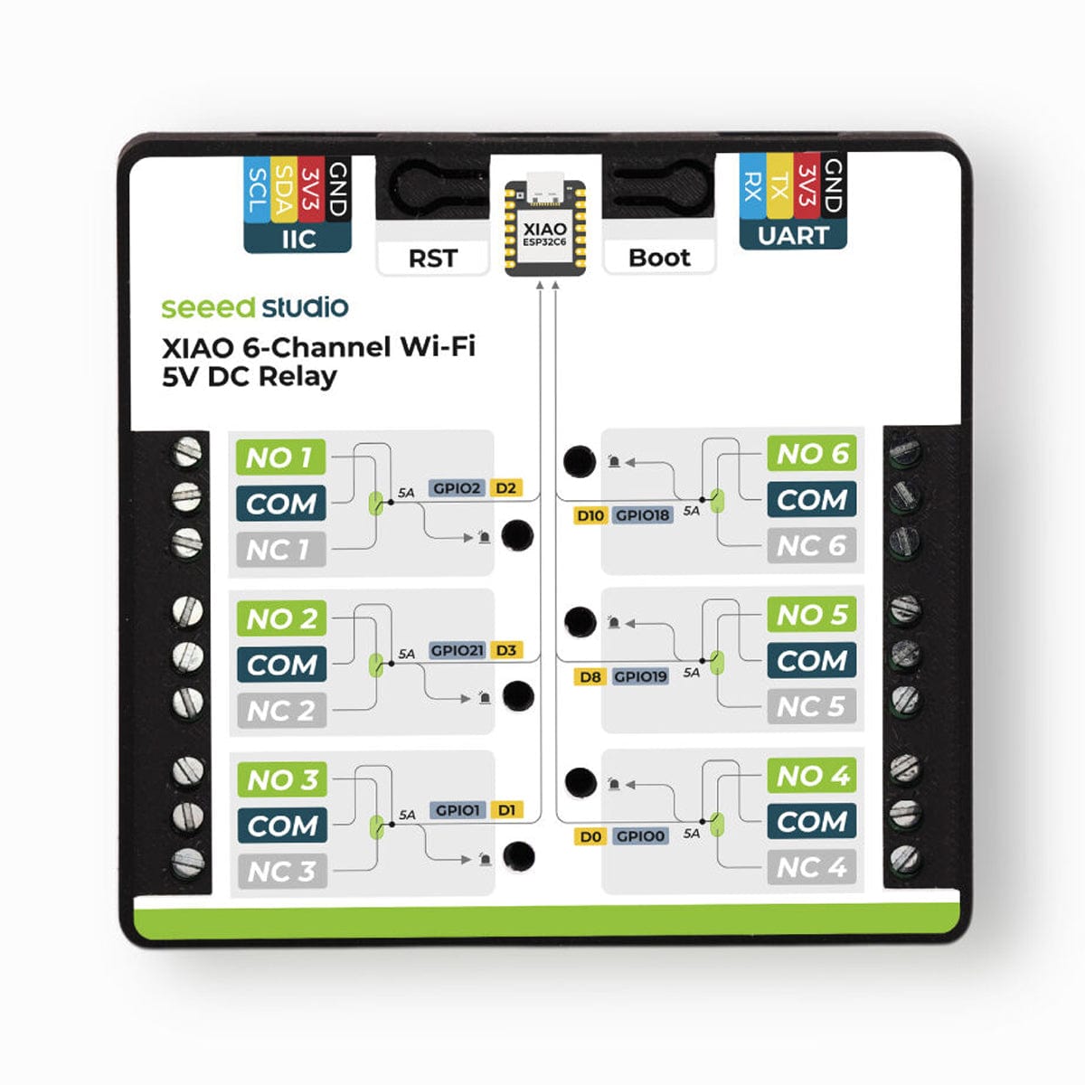 Seeed XIAO 6-Channel Wi-Fi 5V DC Relay (ESP32-C6)