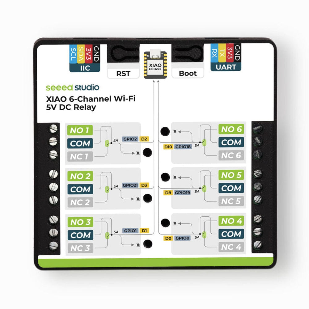 Seeed XIAO 6-Channel Wi-Fi 5V DC Relay (ESP32-C6) by Seeed - The Pi Hut