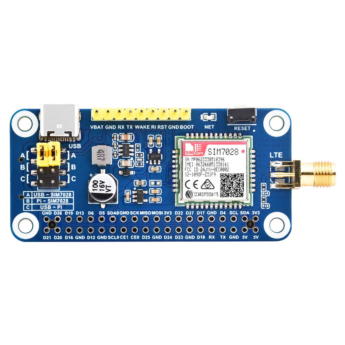 SIM7028 NB-IoT HAT for Raspberry Pi by Waveshare - The Pi Hut