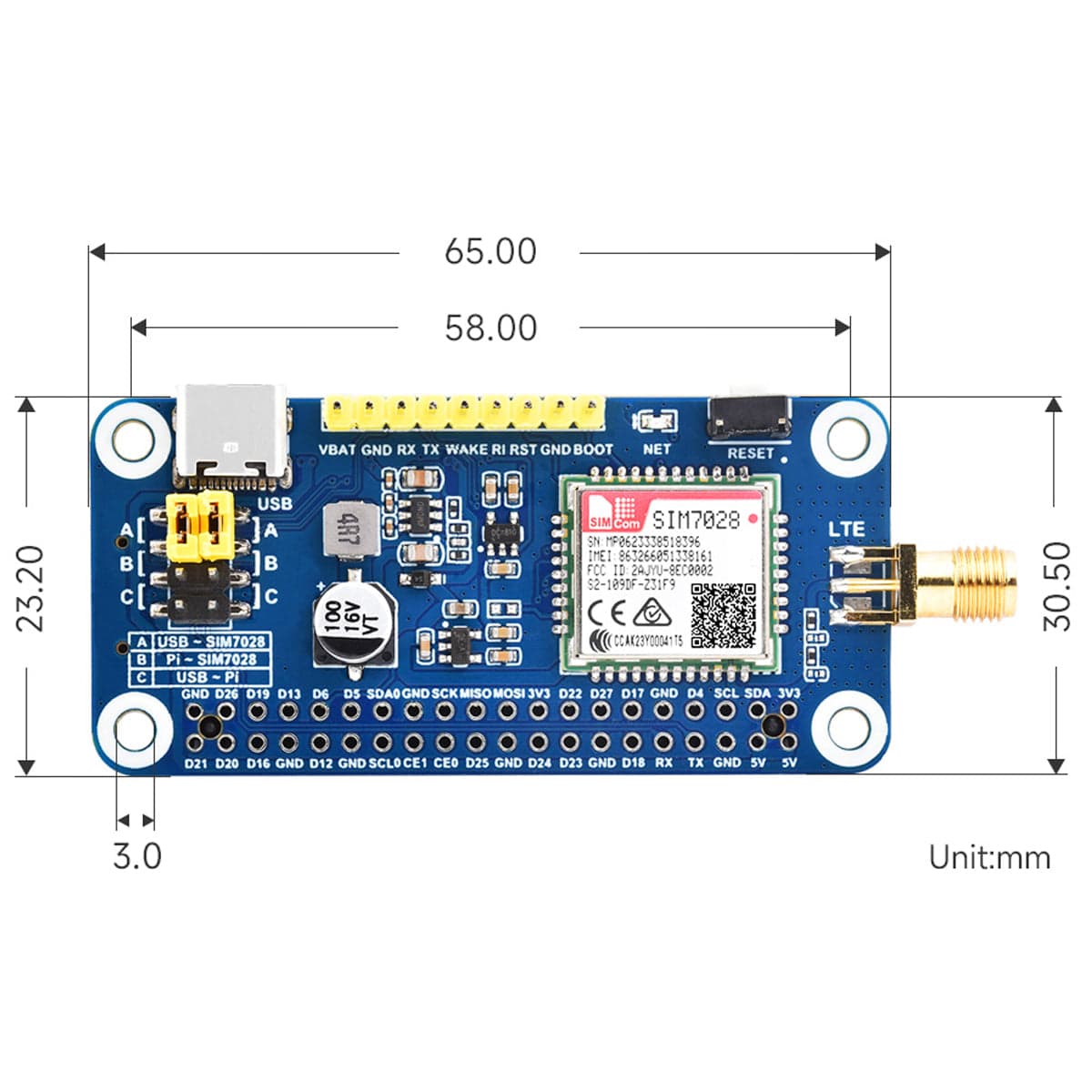 SIM7028 NB-IoT HAT for Raspberry Pi by Waveshare - The Pi Hut