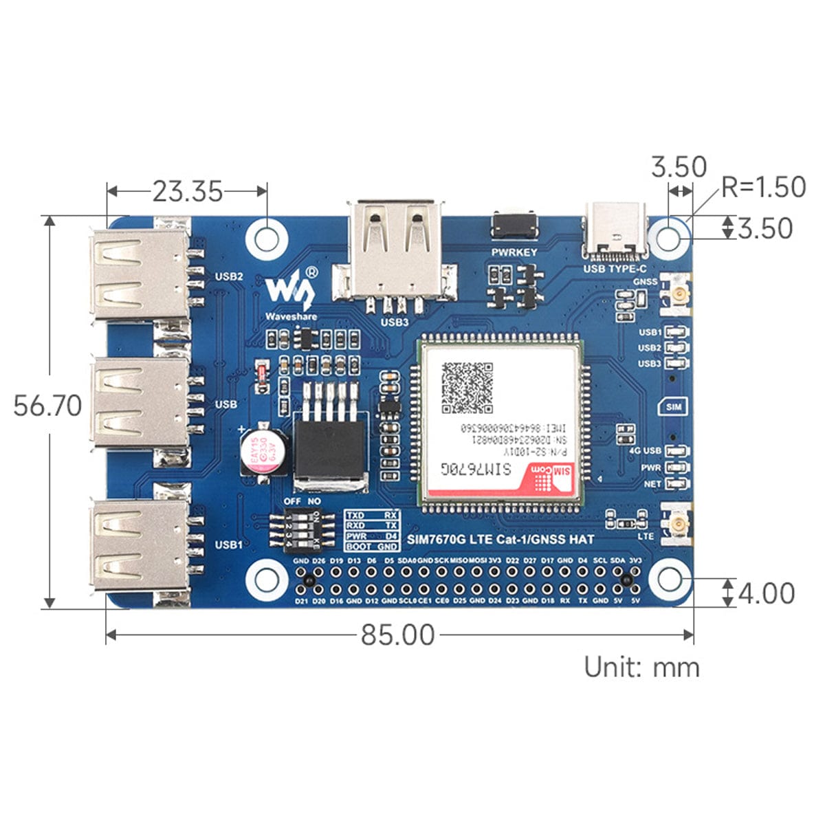 SIM7670G LTE Cat-1/GNSS HAT for Raspberry Pi by Waveshare - The Pi Hut