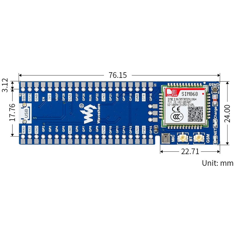 SIM868 GSM/GPRS/GNSS Module for Raspberry Pi Pico by Waveshare - The Pi Hut