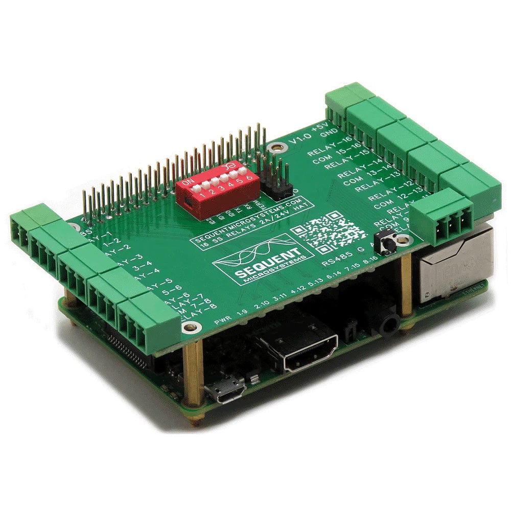 Sixteen Solid State 2A/24V Relays 8-Layer Stackable HAT for Raspberry Pi by Sequent - The Pi Hut