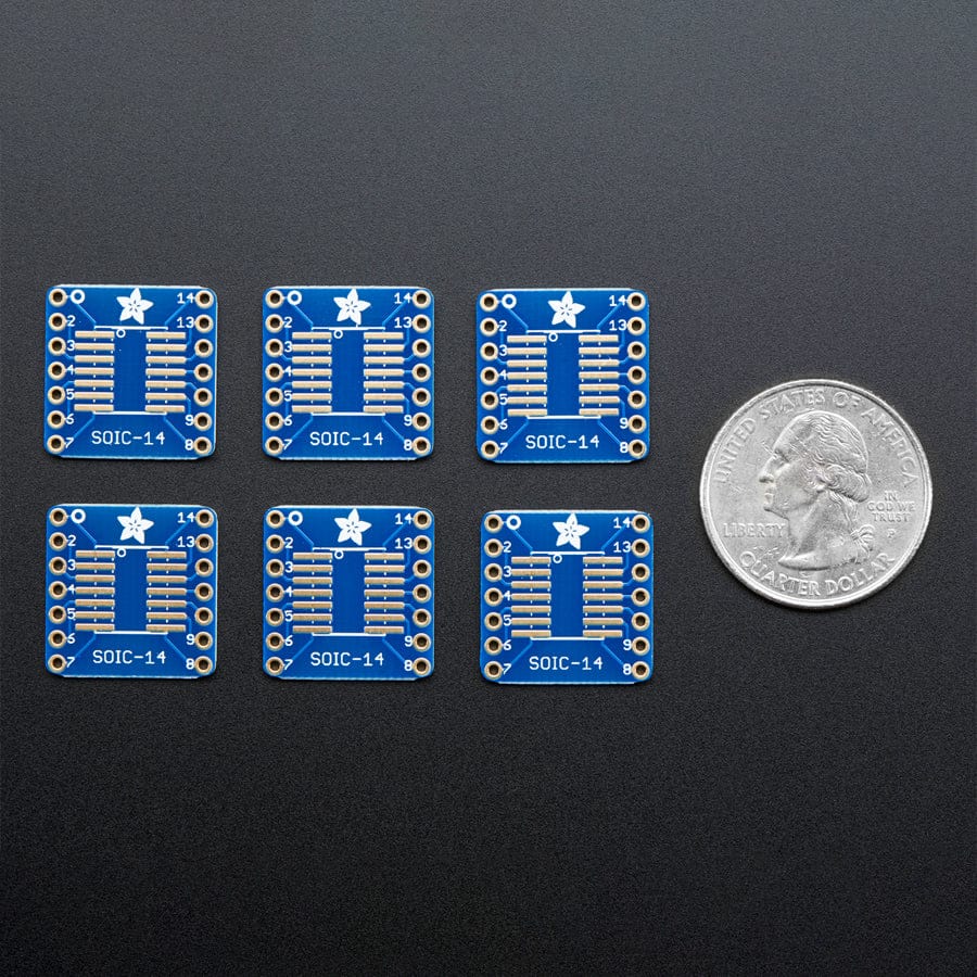 SMT Breakout PCB for SOIC-14 or TSSOP-14 - 6 Pack by Adafruit - The Pi Hut