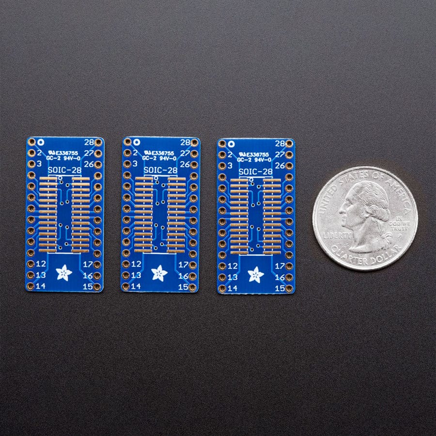 SMT Breakout PCB for SOIC-28 or TSSOP-28 - 3 Pack! by Adafruit - The Pi Hut
