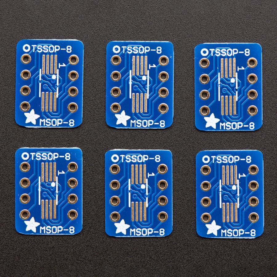 SMT Breakout PCB for SOIC-8, MSOP-8 or TSSOP-8 - 6 Pack by Adafruit - The Pi Hut