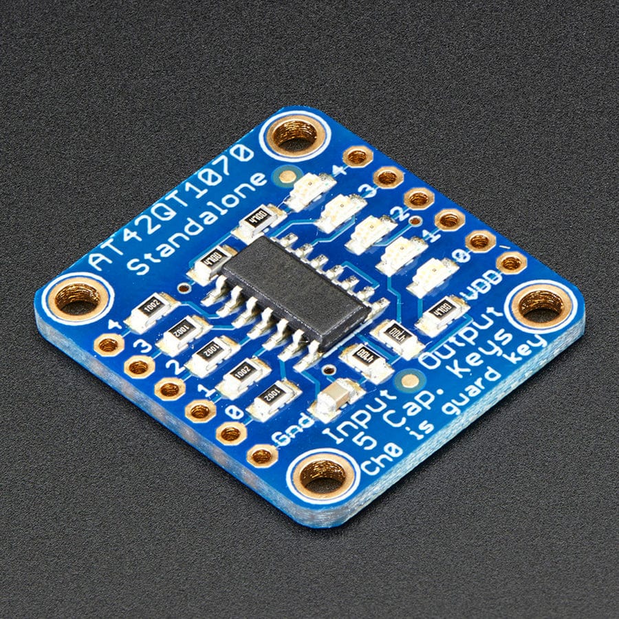 Standalone 5-Pad Capacitive Touch Sensor Breakout - AT42QT1070 by Adafruit - The Pi Hut