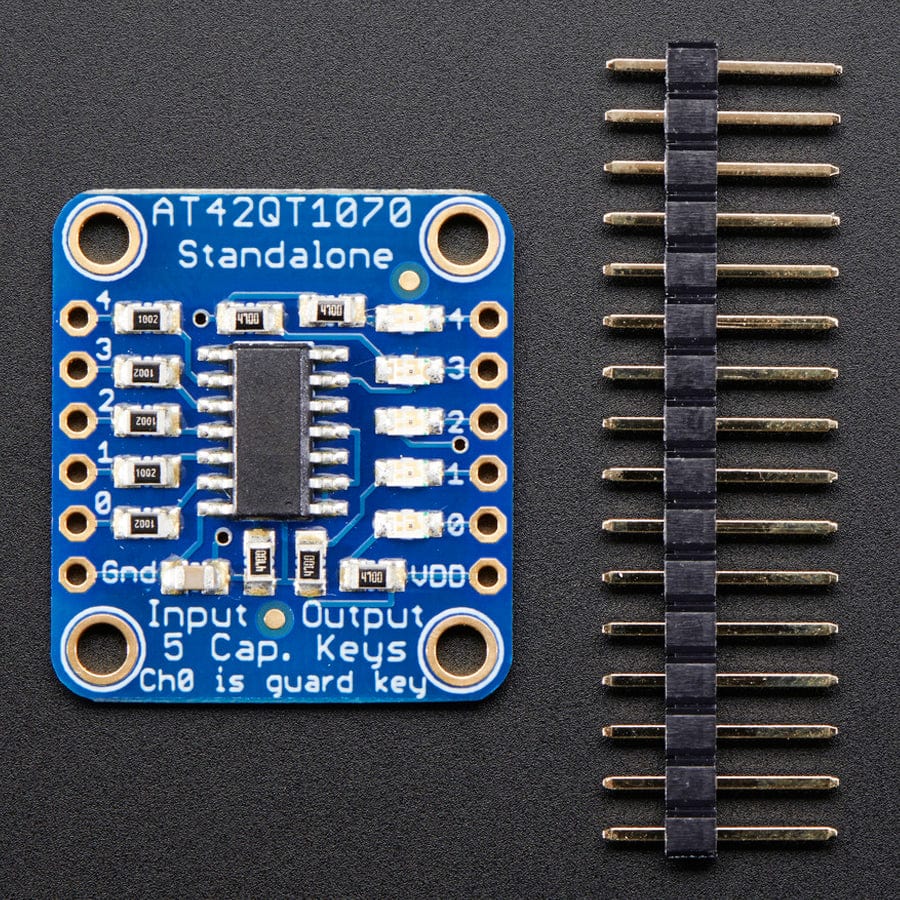 Standalone 5-Pad Capacitive Touch Sensor Breakout - AT42QT1070 by Adafruit - The Pi Hut