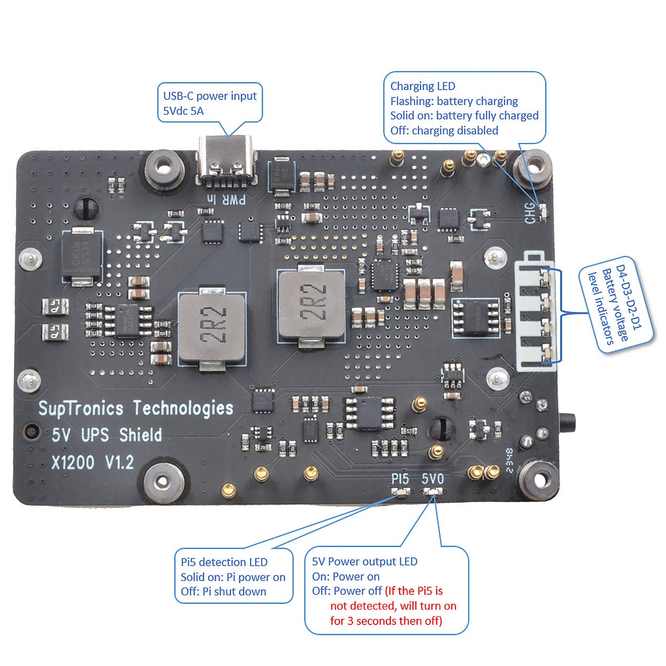 SupTronics X1200 5.1V 5A UPS for Raspberry Pi 5 by SupTronics - The Pi Hut