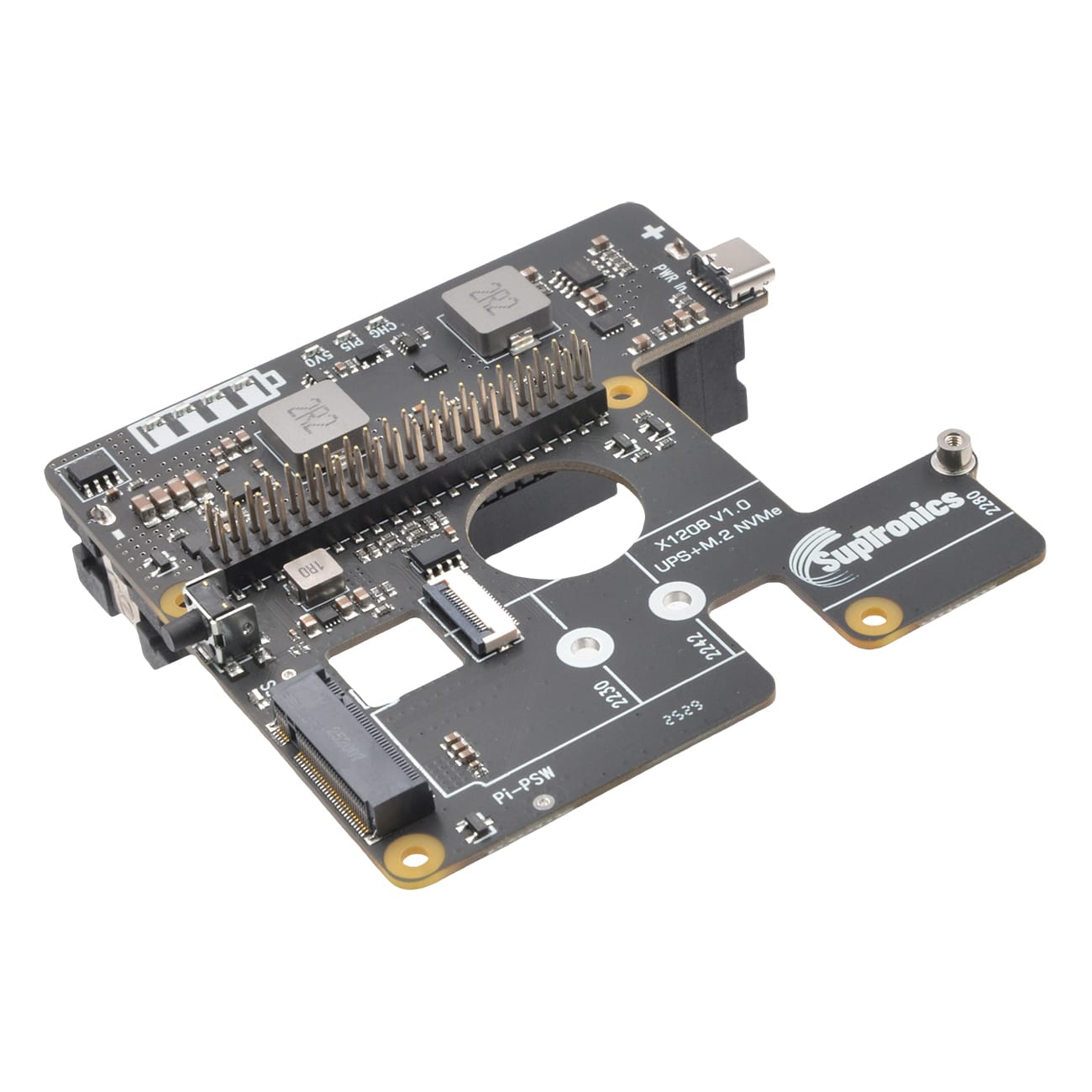 SupTronics X1208 UPS + M.2 2280 NVMe Add-on for Raspberry Pi 5