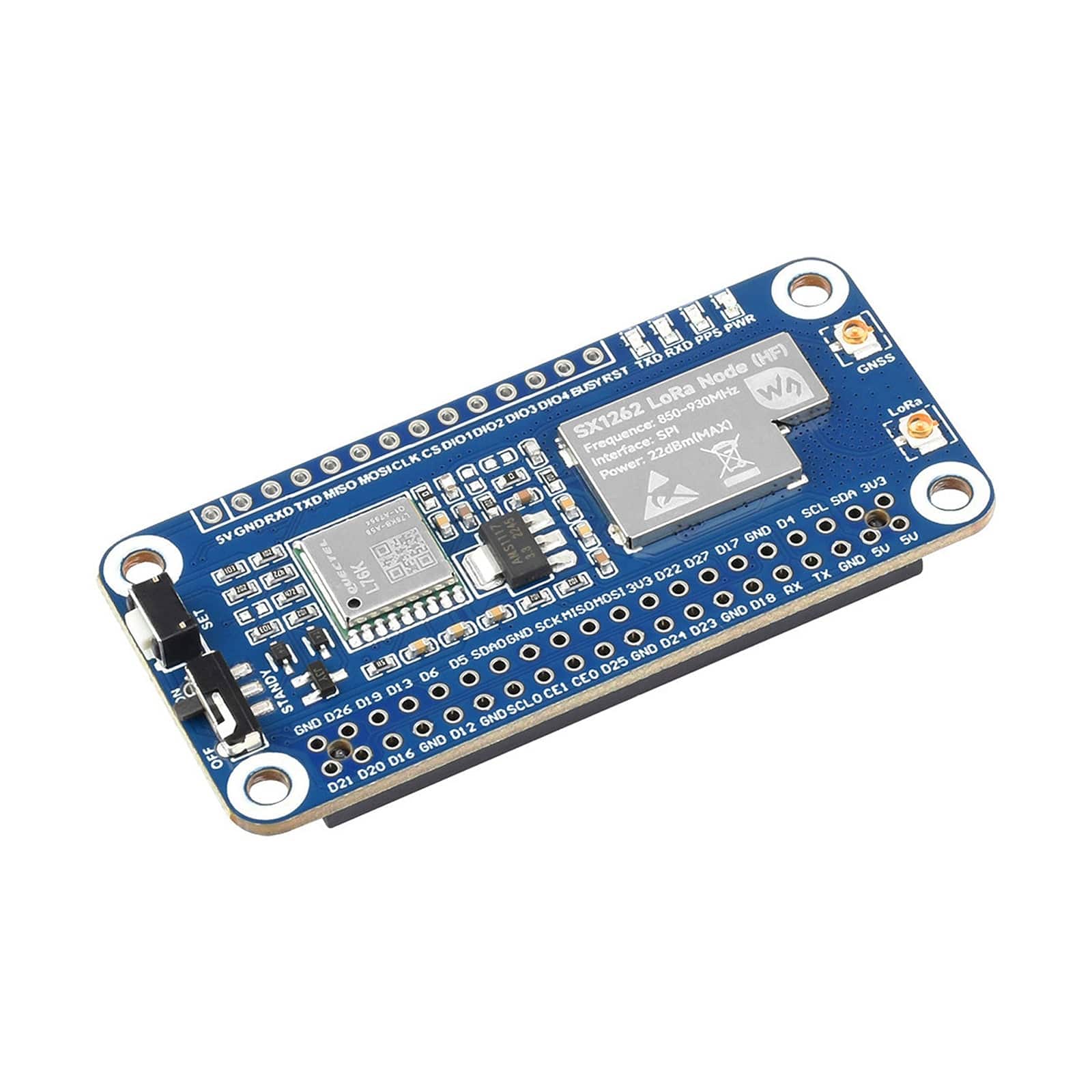 SX1262 LoRaWAN Node Module Expansion Board for Raspberry Pi (850~930MHz HF with GNSS) by Waveshare - The Pi Hut