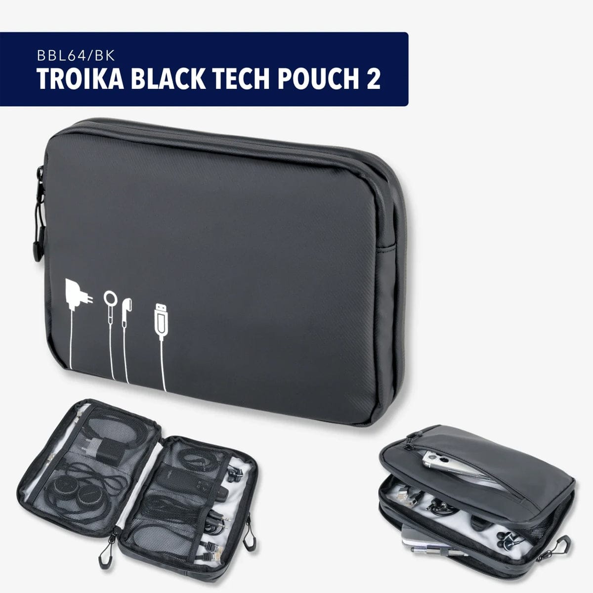 Troika Black Tech Pouch 2 by Troika - The Pi Hut