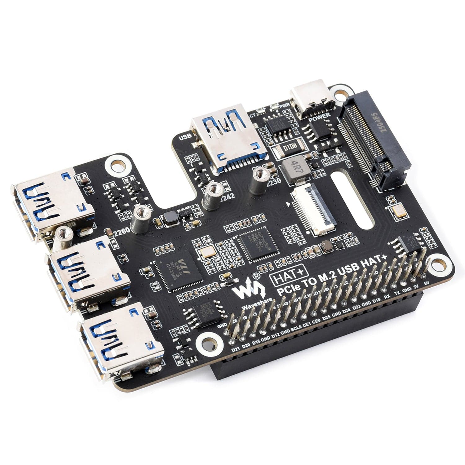 USB 3.2 Gen1 and M.2 HAT+ for Raspberry Pi 5 by Waveshare - The Pi Hut