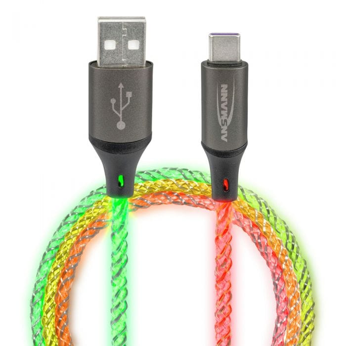 USB-A to USB Type-C cable with RGB LED Lighting (1m) by ANSMANN - The Pi Hut