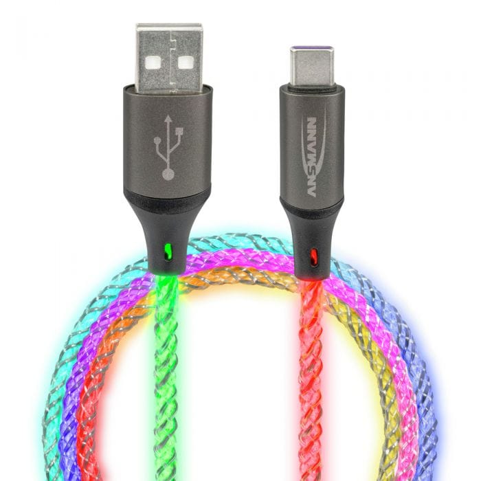 USB-A to USB Type-C cable with RGB LED Lighting (1m) by ANSMANN - The Pi Hut