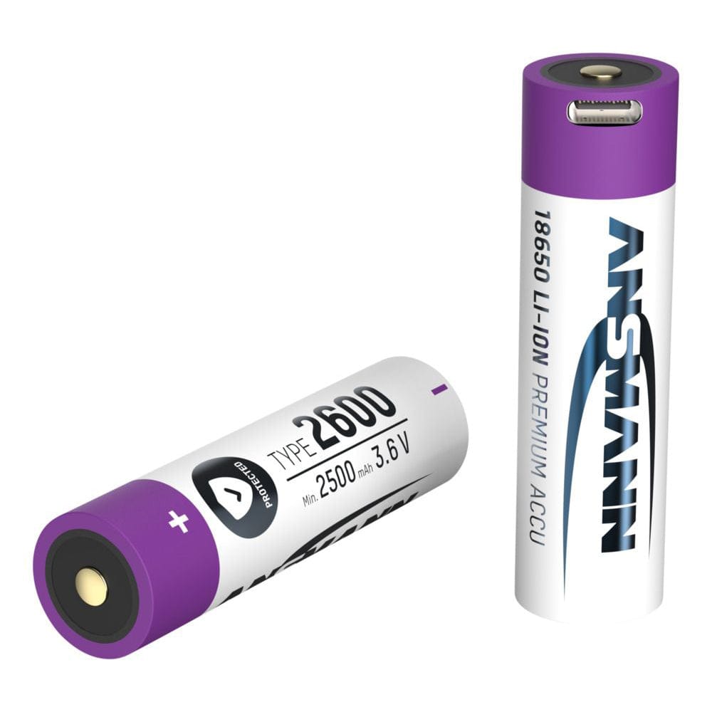 USB-C Rechargeable Lithium-ion 18650 Battery (3.6V, 2600mAh) by ANSMANN - The Pi Hut