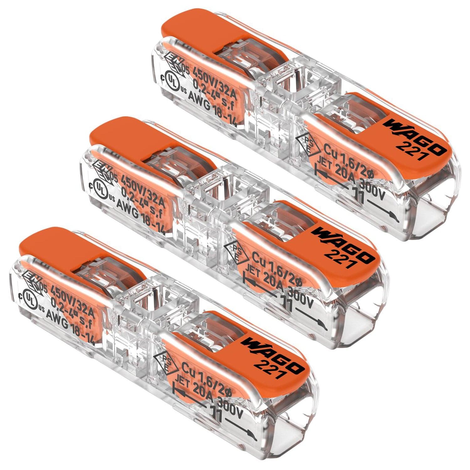 WAGO 221-2411 32A Inline Lever Connectors - Pack of 3 by Wago - The Pi Hut