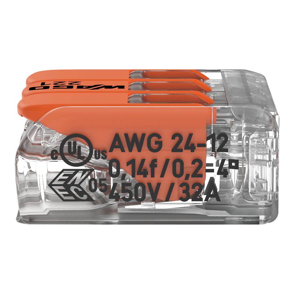 WAGO 221-413 32A 3-Way Lever Connectors - Pack of 3 by Wago - The Pi Hut