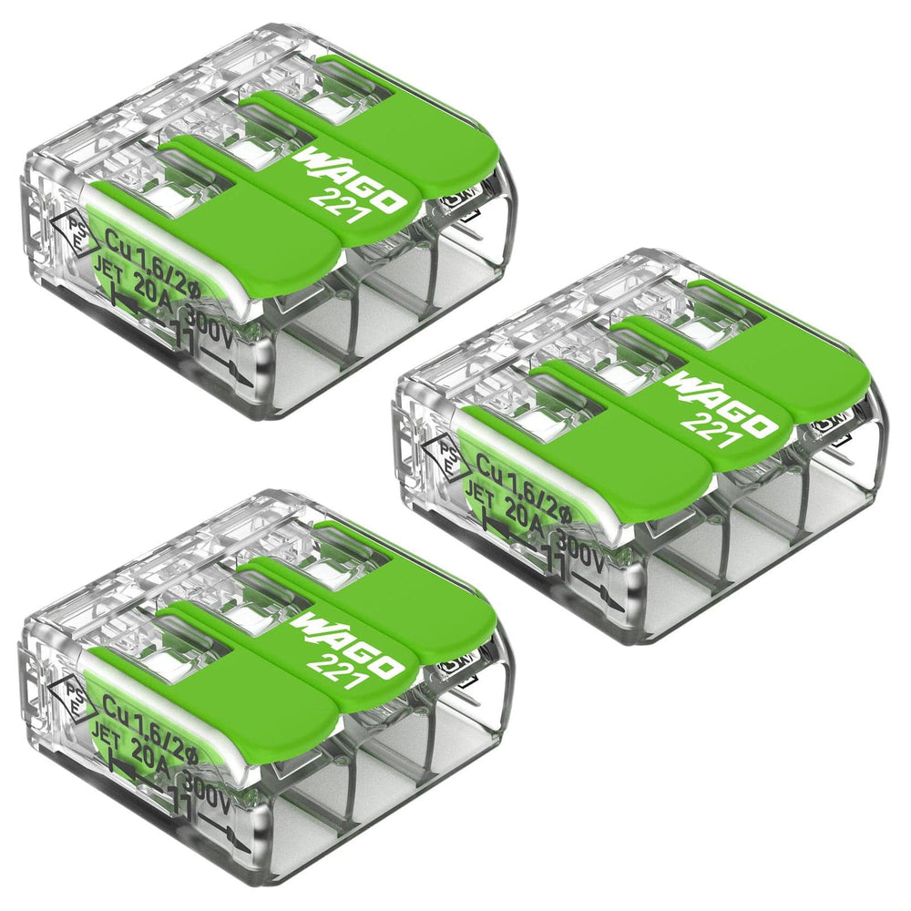 WAGO Green 221-423 32A 3-Way Lever Connectors - Pack of 3 by Wago - The Pi Hut