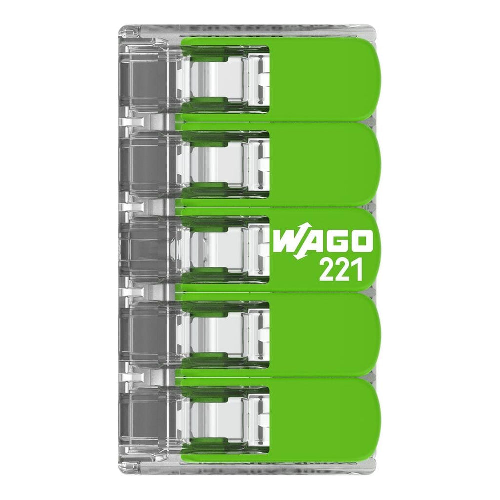 WAGO Green 221-425 32A 5-Way Lever Connectors - Pack of 3 by Wago - The Pi Hut