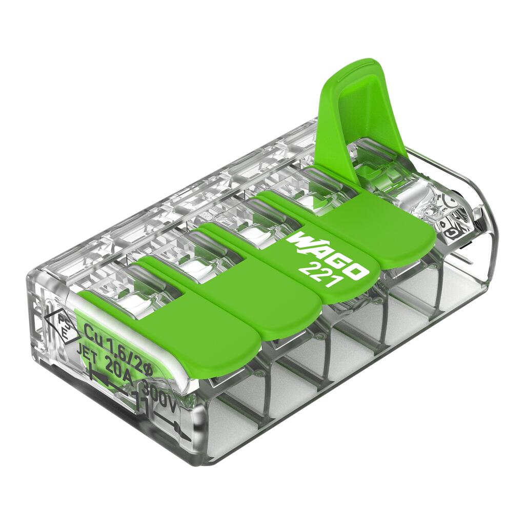 WAGO Green 221-425 32A 5-Way Lever Connectors - Pack of 3 by Wago - The Pi Hut