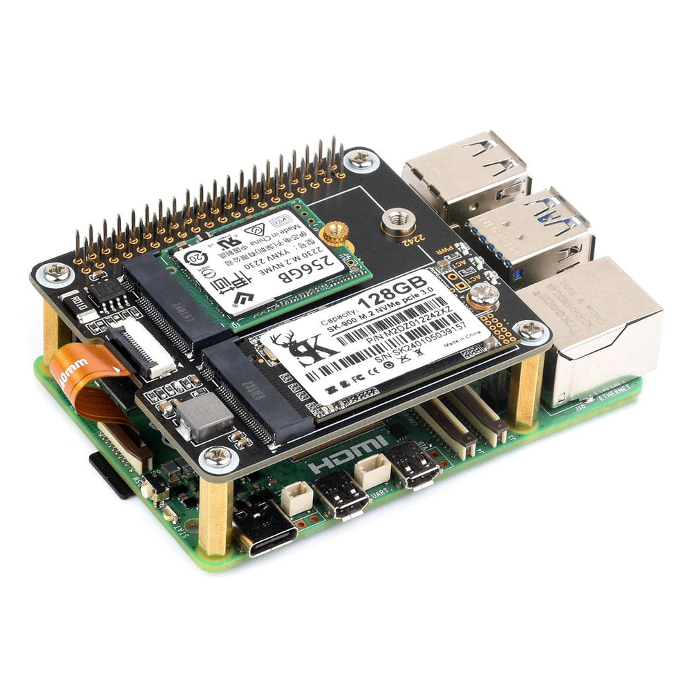 Waveshare Dual-Channel M.2 HAT+ for Raspberry Pi 5 by Waveshare - The Pi Hut