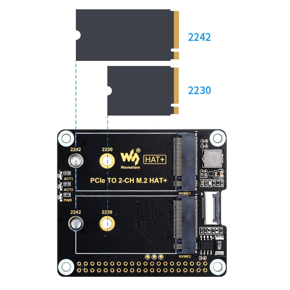 Waveshare Dual-Channel M.2 HAT+ for Raspberry Pi 5 by Waveshare - The Pi Hut